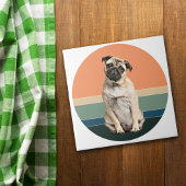 Adorable Mops Hund Retro Sonnenuntergang Fliese