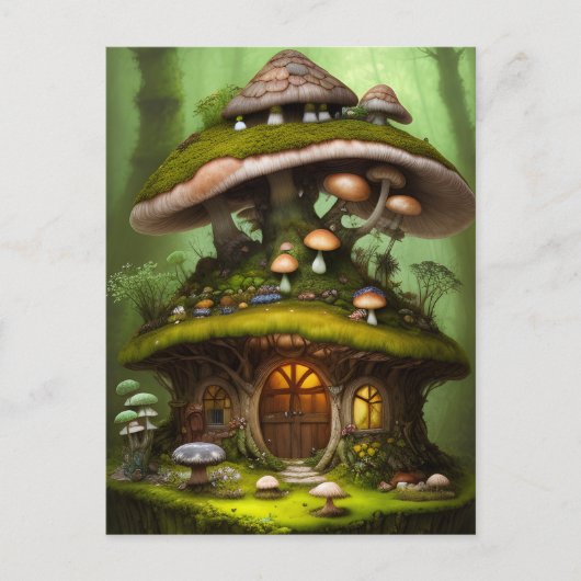 Adorable Mossy Mushroom Fairy House Postkarte (Vorderseite)
