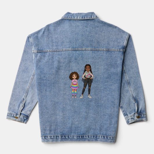 Adorable Mother and Daughter Illustration Long Sle Jeansjacke (Rückseite)