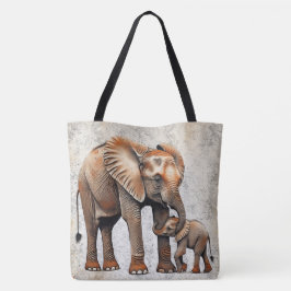 Adorable Mother & Baby Elephant Digital Art Print Tasche