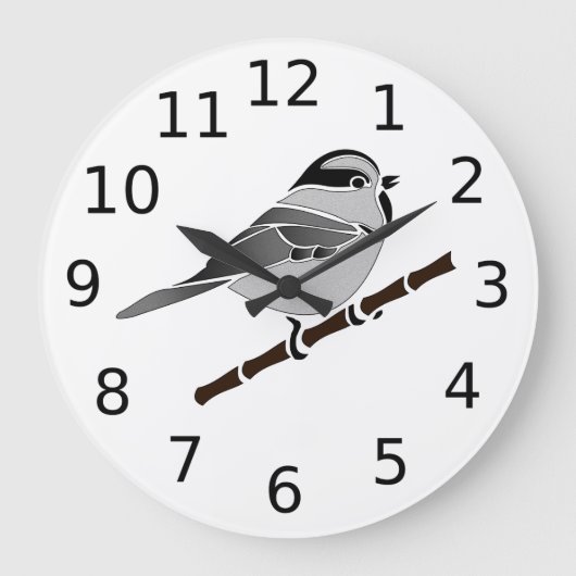 Adorable Mountain Chickadee Bird Illustriert Große Wanduhr (Vorderseite)