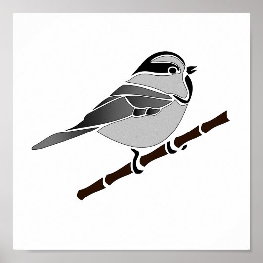 Adorable Mountain Chickadee Bird Illustriert Poster (Vorne)