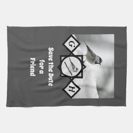 Adorable Mountain Chickadee Monogram Foto Geschirrtuch (Horizontal)