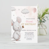 Adorable Mouse Ballon gestreift Geburtstag Einladung (Stehend Vorderseite)