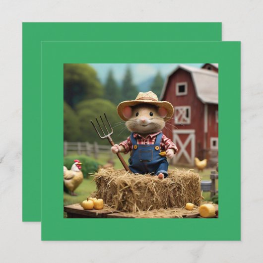 Adorable Mouse Bauer auf Hay Einladung (Vorne/Hinten)