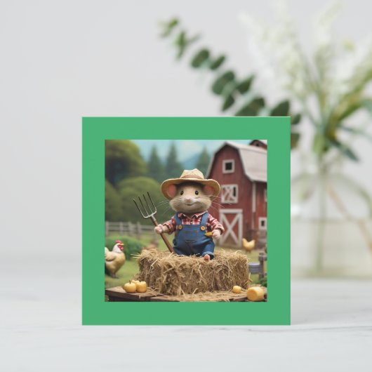 Adorable Mouse Bauer auf Hay Einladung (Stehend Vorderseite)