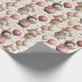 Adorable Mouse Birthday Pattern, Pink & Beige Geschenkpapier (Ecke)