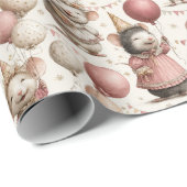 Adorable Mouse Birthday Pattern, Pink & Beige Geschenkpapier (Rolleneckpunkt)
