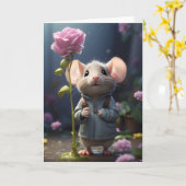 Adorable Mouse Blume Illustration Leere Gruß Karte (Gelbe Blume)