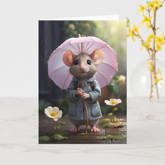 Adorable Mouse Daisy Blume Illustration Blank Karte (Gelbe Blume)