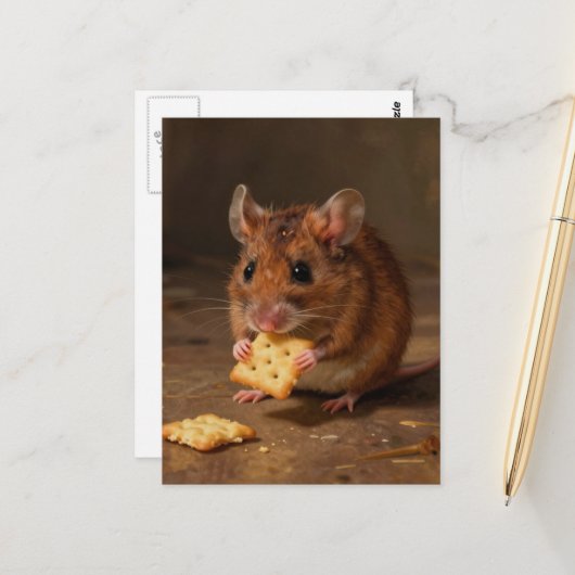 Adorable Mouse Eating Postkarte (Vorderseite/Rückseite Beispiel)