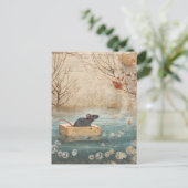 Adorable Mouse Floating on a Soap Down River Postkarte (Stehend Vorderseite)