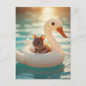 Adorable Mouse Floating on a Swan Float Postkarte (Vorderseite)