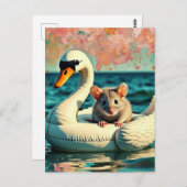Adorable Mouse on a Swan Float Postkarte (Vorne/Hinten)