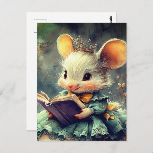 Adorable Mouse Princess Reading a Book Postkarte (Vorne/Hinten)