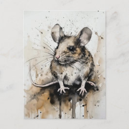 Adorable Mouse Watercolor Kunst, Dichtung und Musi Postkarte
