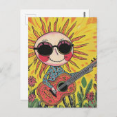 Adorable Musical Sunshine Playing Gitarre Postkarte (Vorne/Hinten)