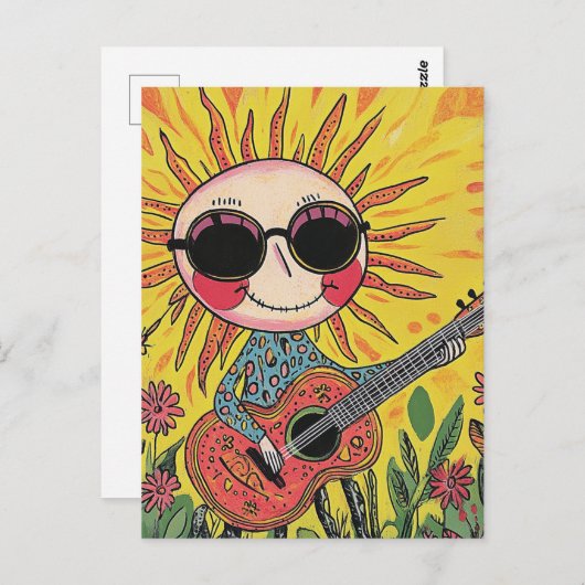 Adorable Musical Sunshine Playing Gitarre Postkarte (Vorne/Hinten)