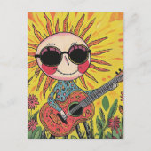 Adorable Musical Sunshine Playing Gitarre Postkarte (Vorderseite)