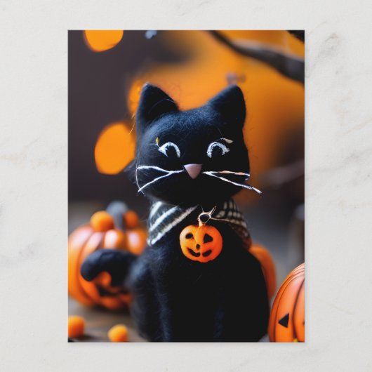 Adorable Nadle, schwarz Halloween-Katze Postkarte (Vorderseite)