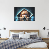 Adorable nasse Welpe unter Zeitungshütte Leinwanddruck (Insitu (Schlafzimmer))