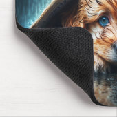 Adorable nasse Welpe unter Zeitungshütte Mousepad (Ecke)