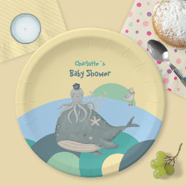 Adorable Nautical Whale Tintenfisch Yellow Baby Du Pappteller