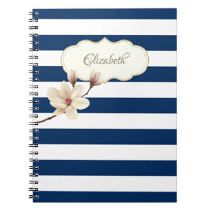 Adorable Navy Blue Stripses, Magnolia, Personalisi Notizblock