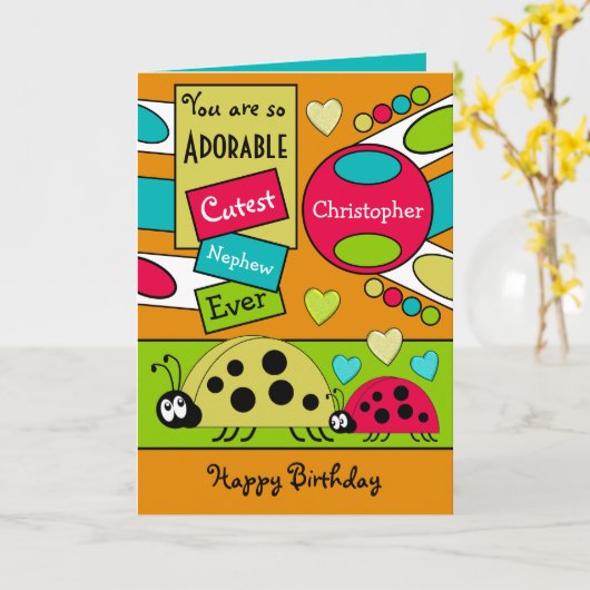 Adorable Neffe Ladybugs Special Boy Red Blue Karte (Gelbe Blume)