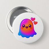 Adorable Neon Kawaii Ghost mit Gradient Glow und Button (Vorne & Hinten)