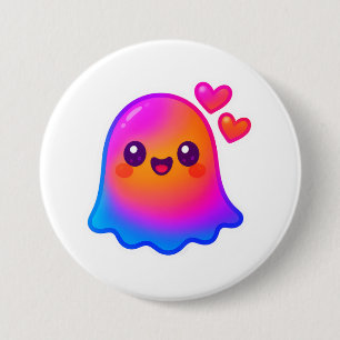 Adorable Neon Kawaii Ghost mit Gradient Glow und Button