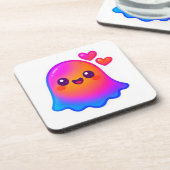 Adorable Neon Kawaii Ghost mit Gradient Glow und Getränkeuntersetzer (Linke Seite)