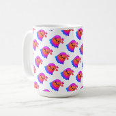 Adorable Neon Kawaii Ghost mit Gradient Glow und Kaffeetasse (Vorderseite Links)