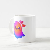 Adorable Neon Kawaii Ghost mit Gradient Glow und Kaffeetasse (Vorderseite Links)