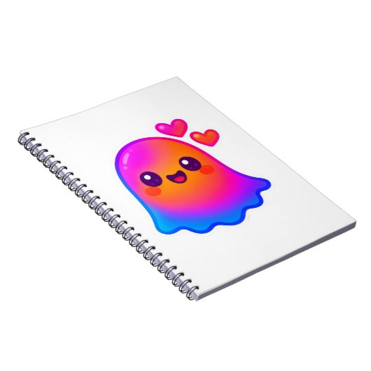 Adorable Neon Kawaii Ghost mit Gradient Glow und Notizblock (Rechte Seite)