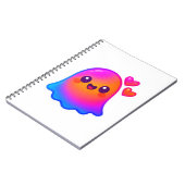 Adorable Neon Kawaii Ghost mit Gradient Glow und Notizblock (Linke Seite)
