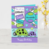Adorable Nichte Ladybugs Special Girl lila grün Karte (Gelbe Blume)