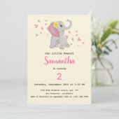 Adorable Niedlich Baby Elephant Pink & Gray Geburt Einladung (Stehend Vorderseite)