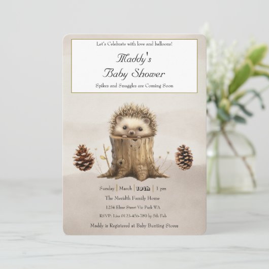 Adorable Niedlich Baby Igel Babydusche Einladung (Stehend Vorderseite)