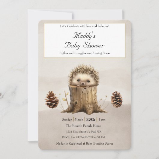 Adorable Niedlich Baby Igel Babydusche Einladung (Vorderseite)