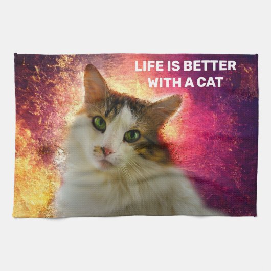 Adorable Niedlich Calico Cat Geschirrtuch (Horizontal)