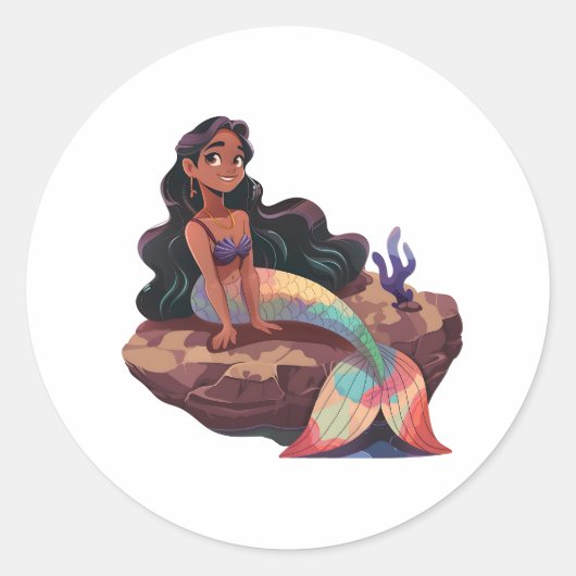 Adorable Niedlich Elegante Meerjungfrau Runder Aufkleber (Vorderseite)