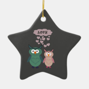 Adorable niedlich fröhliche Eule Liebe Paar Keramikornament