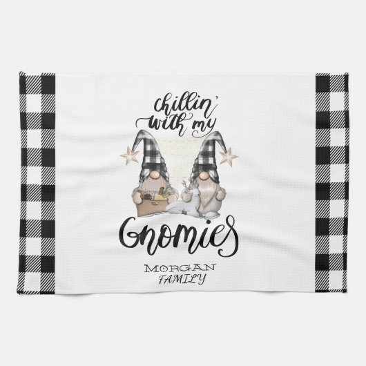 Adorable Niedlich Gnomes Black Buffalo Kariert Geschirrtuch (Horizontal)