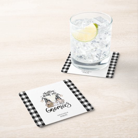 Adorable Niedlich Gnomes Black Buffalo Kariert Rechteckiger Pappuntersetzer (Vor Ort)