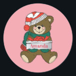Adorable Niedlich Great Christmas Teddy Bär Runder Aufkleber<br><div class="desc">Phantastisch Great Beautiful Weihnachtsbär</div>