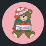 Adorable Niedlich Great Christmas Teddy Bär Runder Aufkleber<br><div class="desc">Phantastisch Great Beautiful Weihnachtsbär</div>