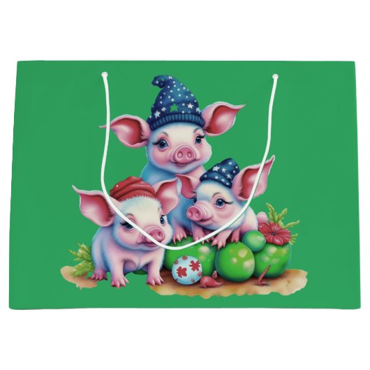 Adorable Niedlich Little Piggies Weihnachtsbaum Gr Große Geschenktüte (Vorderseite)