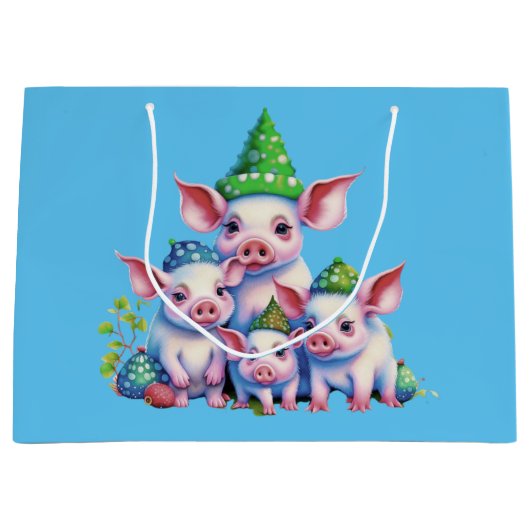 Adorable Niedlich Little Piggies Weihnachtsbaum Große Geschenktüte (Vorderseite)