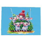 Adorable Niedlich Little Piggies Weihnachtsbaum Große Geschenktüte (Rückseite)